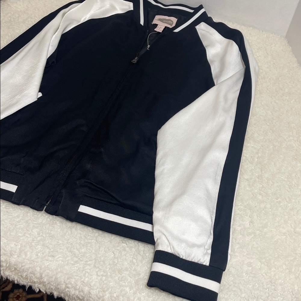 Forever 21 Satin Varsity Bomber Jacket Color Black Ivory Size M - Picture 4 of 16